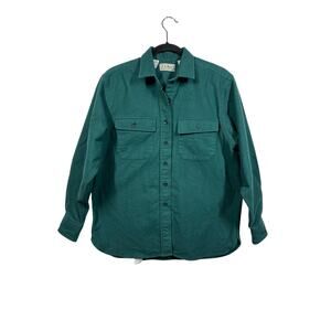 L.L. Bean Women's Vintage Chamois Shirt Deep Green Long Sleeve Flannel Size 12